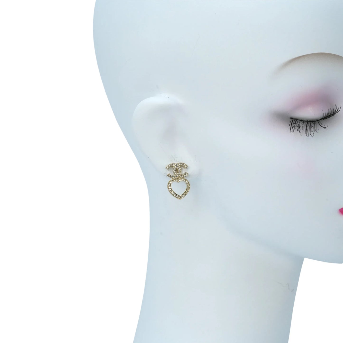 CHANEL Rhinestone CC Logo Heart Earrings F23B - Metal