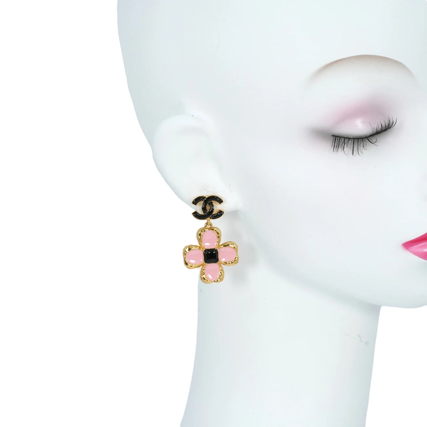 CHANEL Flower Motif Earrings L23K - Black and Pink - Metal