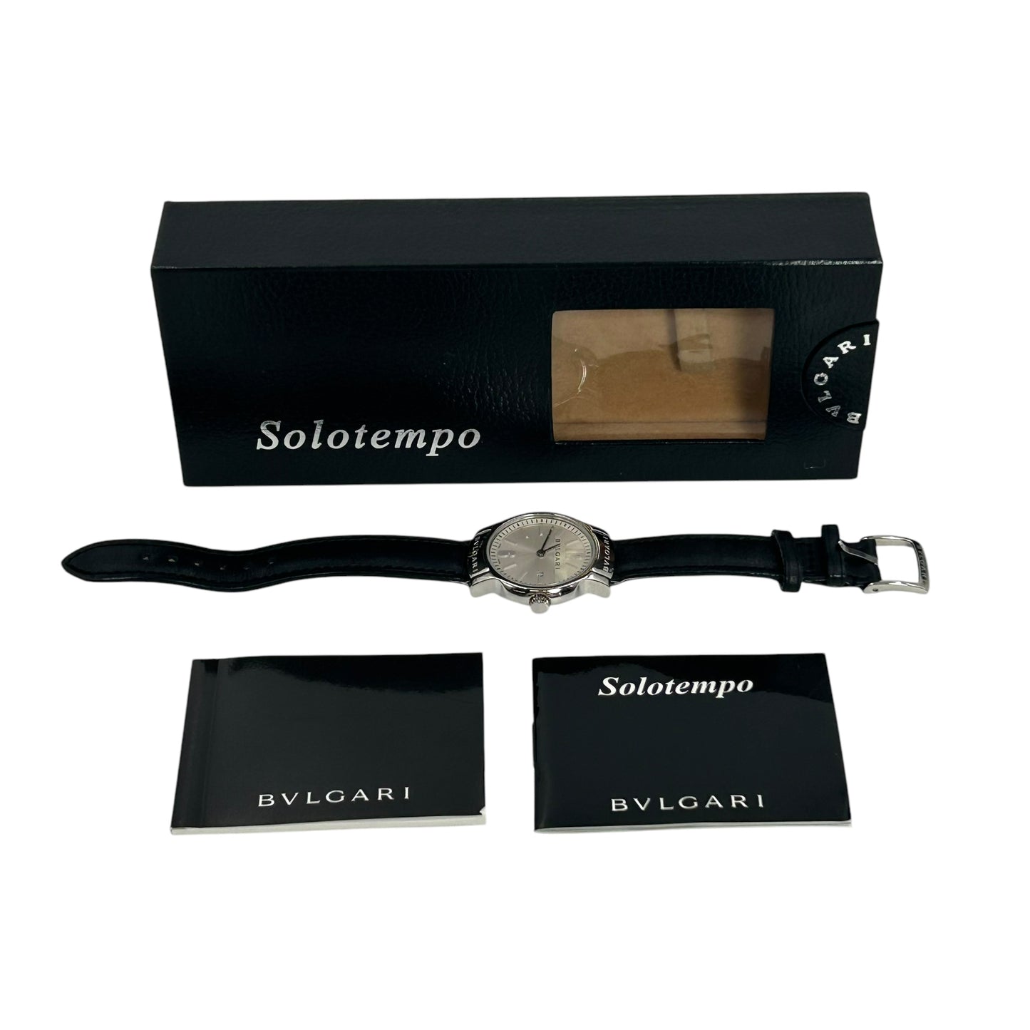 BVLGARI Solotempo Stainless Steel Leather Band Watch - Black