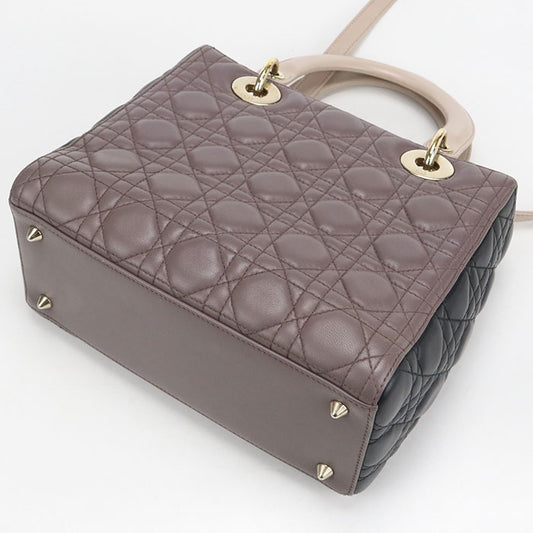 Dior Lady Dior Medium Lambskin Handbag Shoulder Bag - Purple