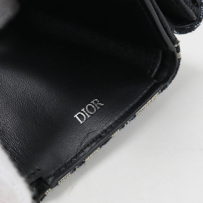 Dior ディオール オブリーク ジャカード 三つ折り財布 コンパクトウォレット - ネイビー