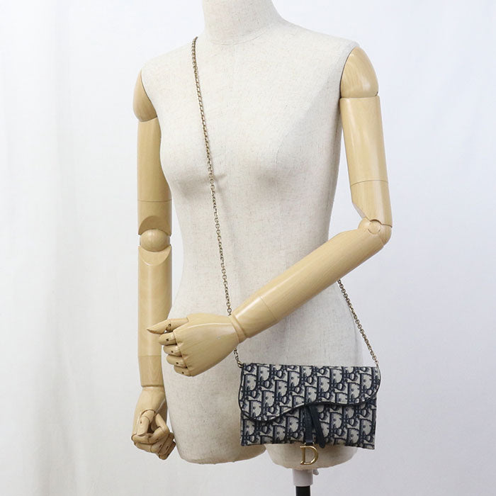 Dior サドル チェーンポーチ スモール ディオールオブリーク チェーンウォレット - ネイビー