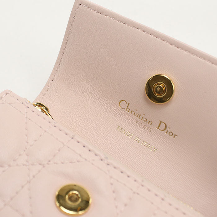 Dior ディオール ジョリー グリシン カナージュ ラムスキン 二つ折り財布 コンパクトウォレット - ピンク