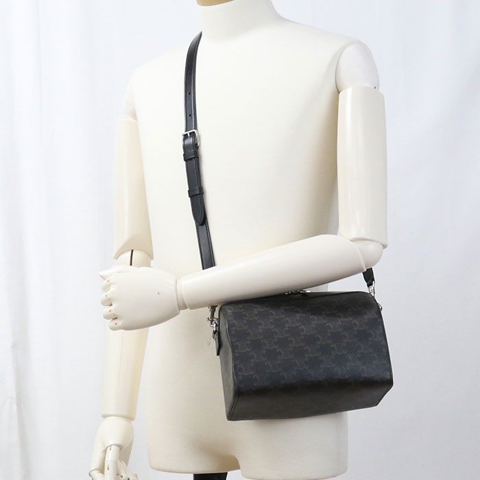 CELINE トリオンフ キャンバス ミニボストン PVC ショルダーバッグ - ブラック