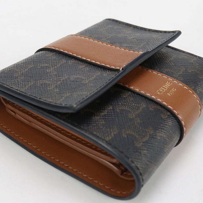 CELINE Triomphe Canvas Small Trifold Wallet in PVC - Brown