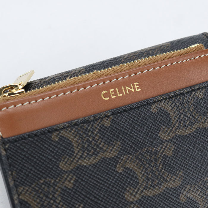 CELINE Triomphe Canvas PVC Tri-fold Compact Wallet - Brown