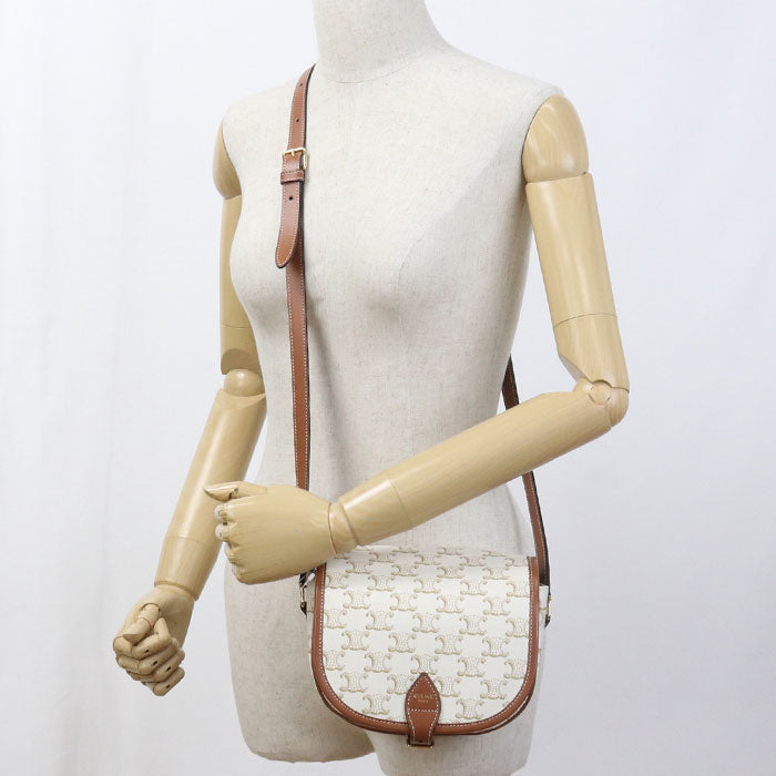 CELINE Folco Triomphe Canvas Shoulder Bag - White