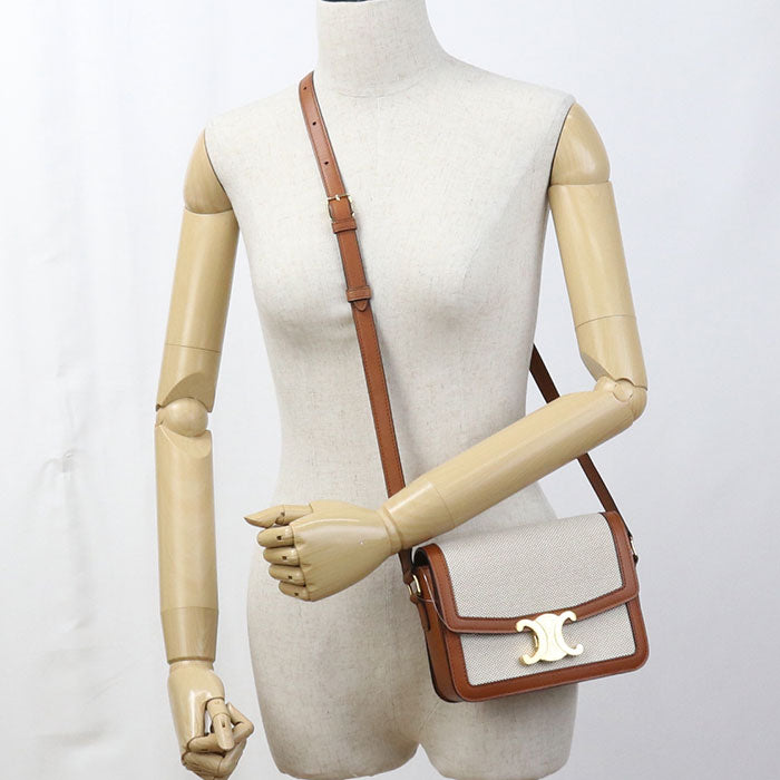 CELINE クラシック トリオンフ キャンバス ショルダーバッグ - ベージュ