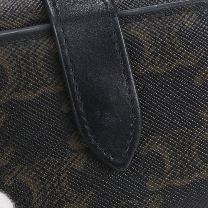 CELINE トリオンフキャンバス レザー 三つ折り財布 コンパクトウォレット - ブラック