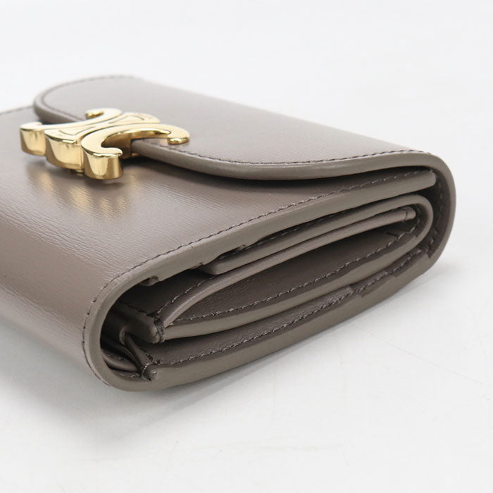 CELINE トリオンフ カーフスキン スモール フラップウォレット 三つ折り財布 コンパクトウォレット - グレー