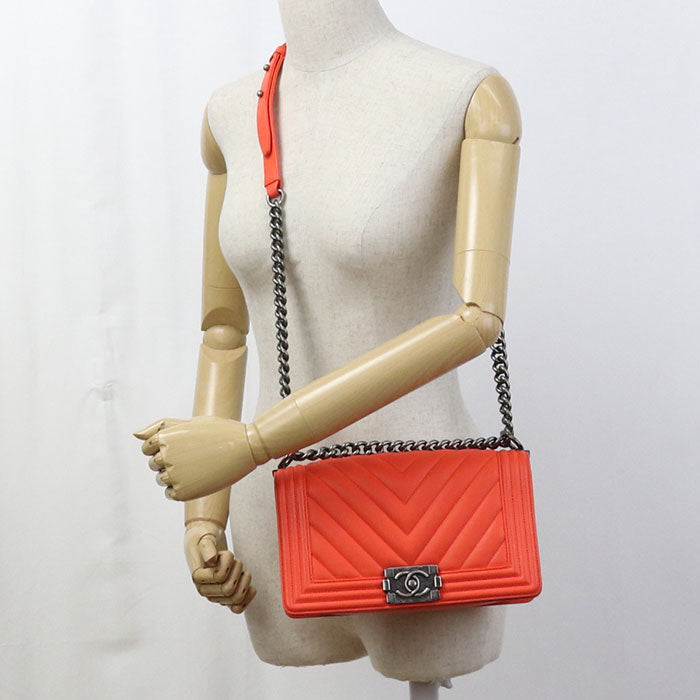 CHANEL Boy Chanel Lambskin Chain Shoulder Bag - Orange