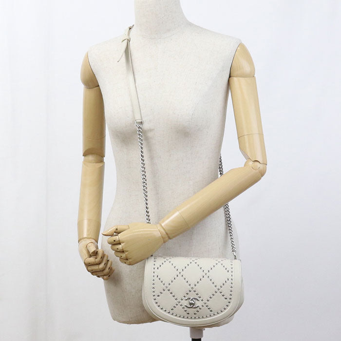 CHANEL Coco Eyelet Leather Chain Shoulder Bag - White