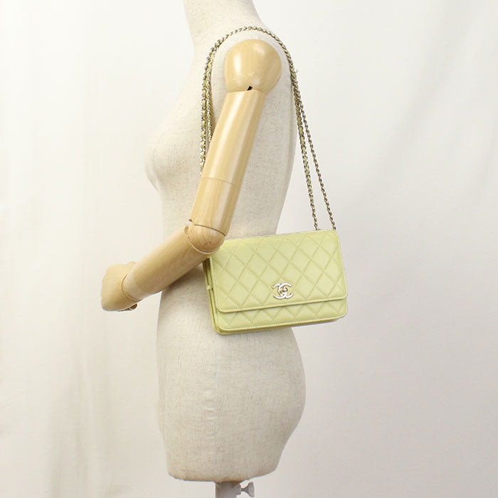 CHANEL Matelassé Lambskin Chain Wallet Shoulder Bag - Yellow