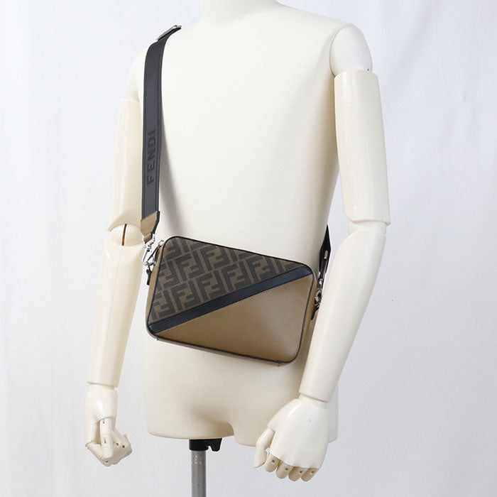 FENDI Diagonal PVC and Leather Shoulder Bag - Dark Brown