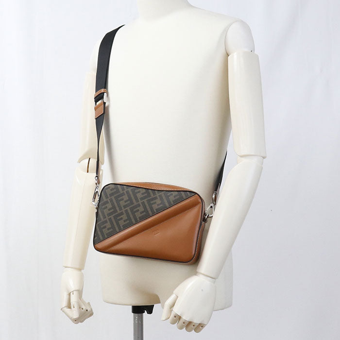 FENDI Diagonal PVC and Leather Shoulder Bag - Brown