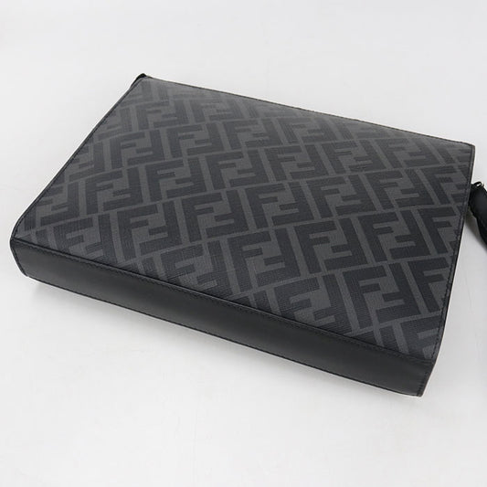 FENDI ダイアゴナル レザー クラッチバッグ - ブラック