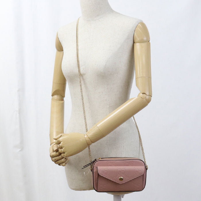 GUCCI Jumbo GG Leather Chain Shoulder Bag - Pink