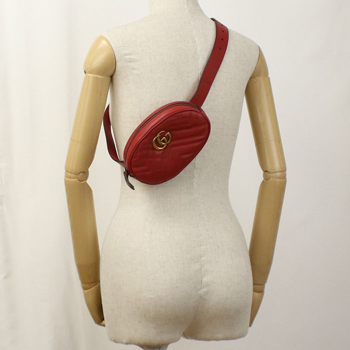 GUCCI GGマーモント レザー ベルトバッグ ボディバッグ - レッド