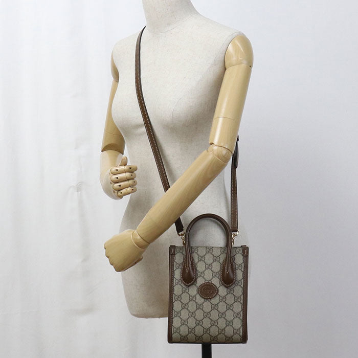 GUCCI インターロッキングG GGスプリーム キャンバス ハンドバッグ ショルダーバッグ - ベージュ