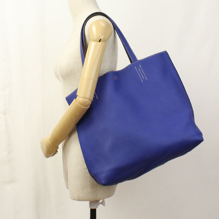 HERMES Double Sens 45 Taurillon Clemence Tote Bag - Blue