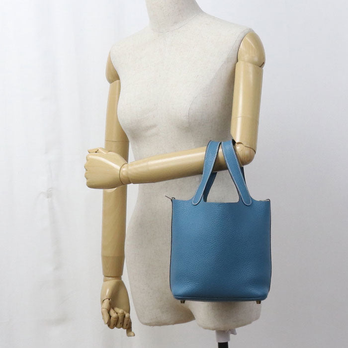 HERMES Picotin Lock PM Taurillon Clemence Leather Handbag - Blue