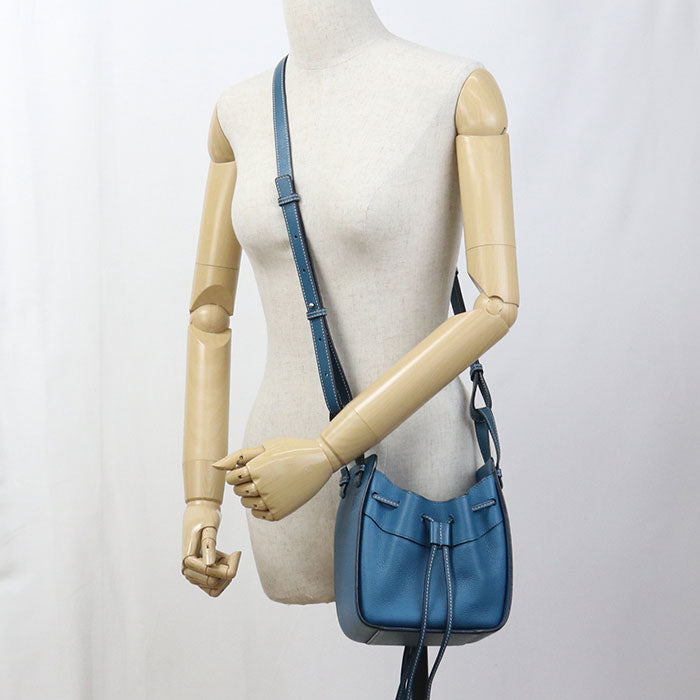 LOEWE ハンモック ドローストリングバッグ ミニ カーフスキン ハンドバッグ ショルダーバッグ - ブルー