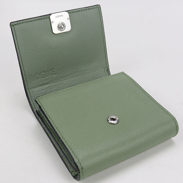 LOEWE Anagram Calfskin Bi-fold Compact Wallet - Green