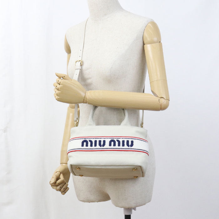 Miu Miu キャンバス ハンドバッグ トートバッグ ショルダーバッグ - ホワイト