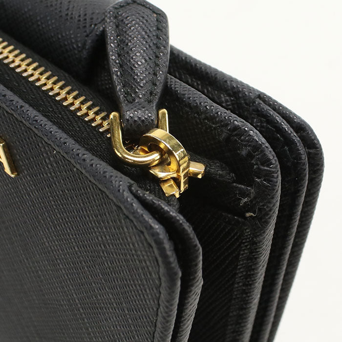 PRADA Saffiano Leather Bi-fold Compact Wallet - Black