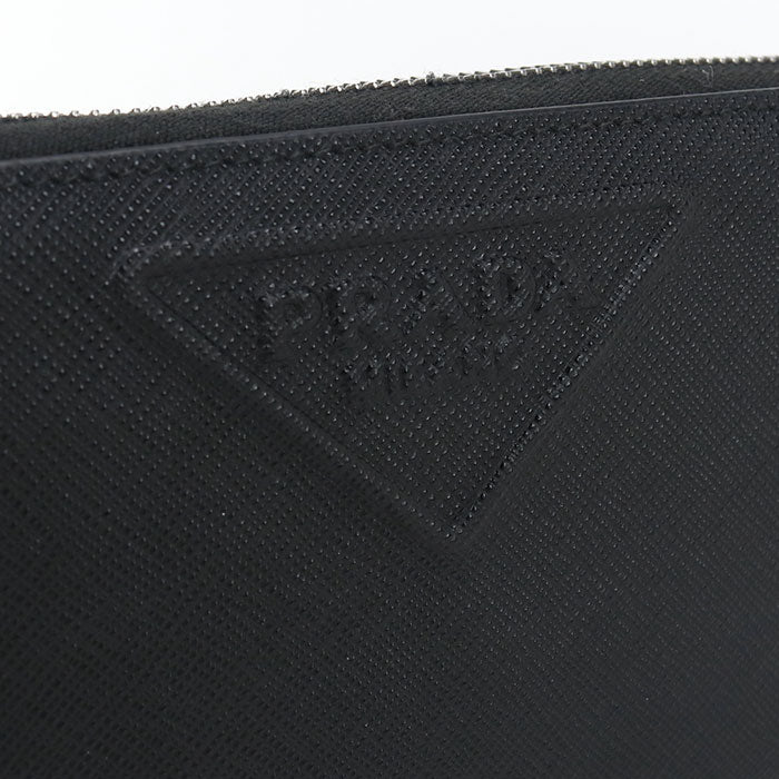 PRADA Saffiano Leather Round Zip Long Wallet - Black