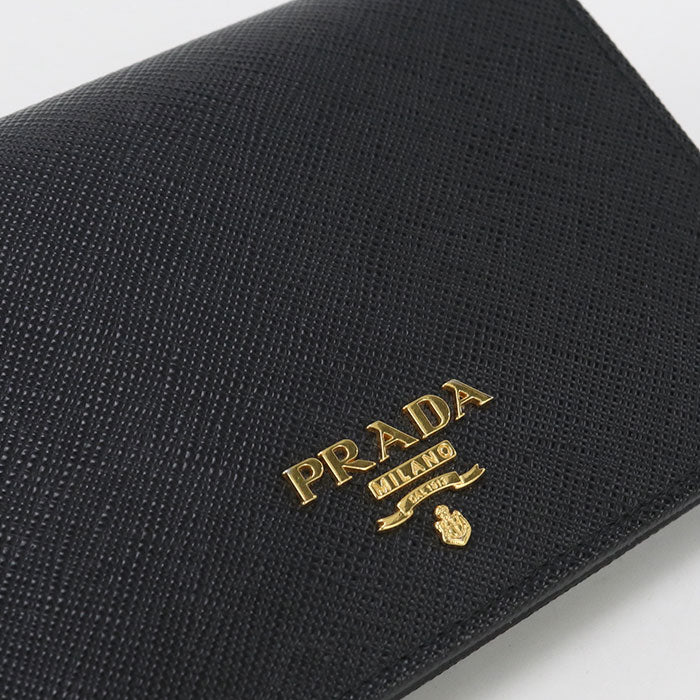 PRADA Saffiano Leather Bi-fold Compact Wallet - Black