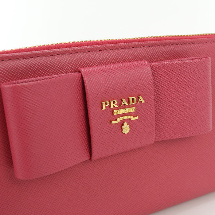 PRADA Saffiano Zip-Around Leather Long Wallet - Pink