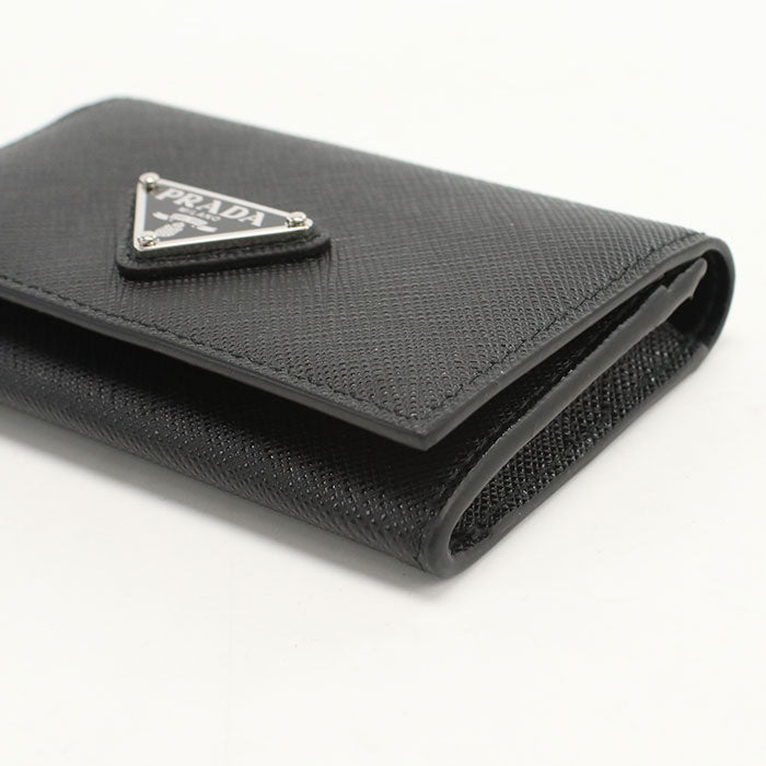 PRADA Saffiano Triangle Leather Card Case - Black