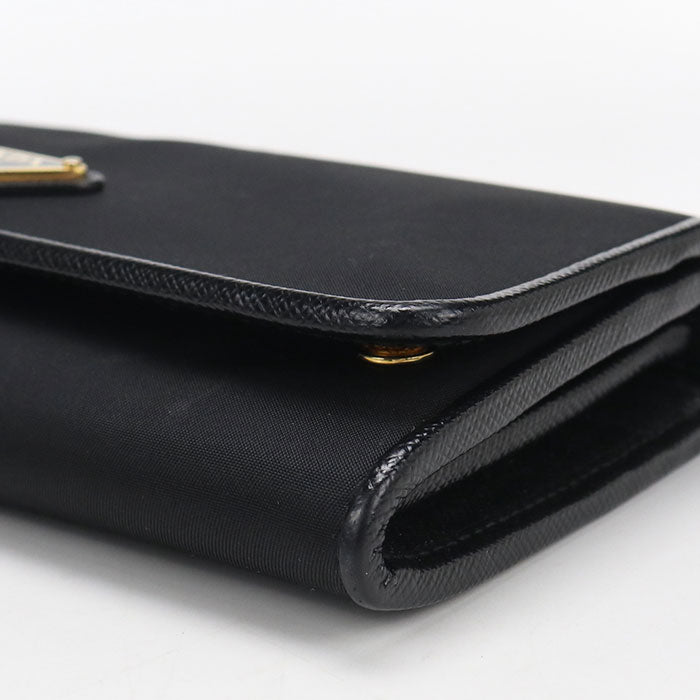 PRADA レザー トライアングル 二つ折り長財布 ロングウォレット - ブラック