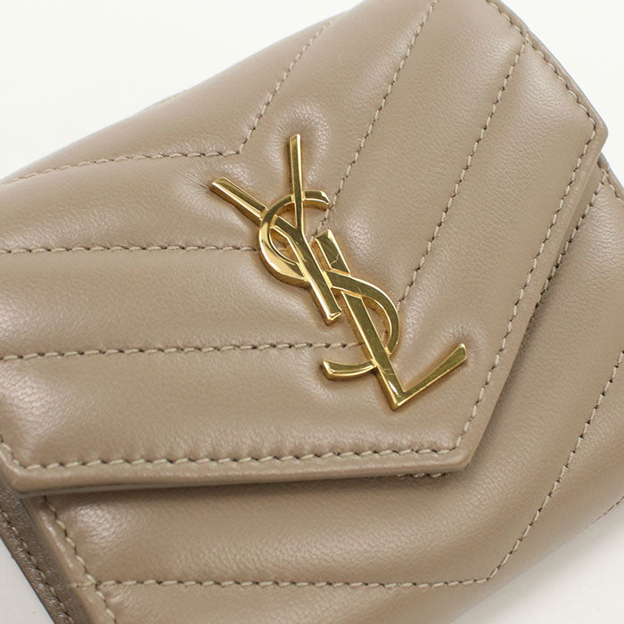 SAINT LAURENT Cassandra Matelasse Lambskin Tri-Fold Compact Wallet - Beige