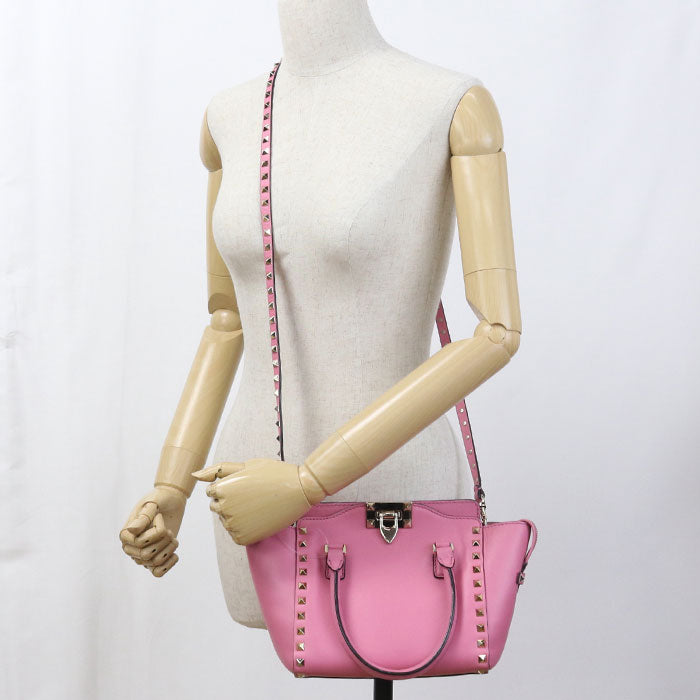 Valentino Rockstud Calfskin Handbag/Shoulder Bag - Pink