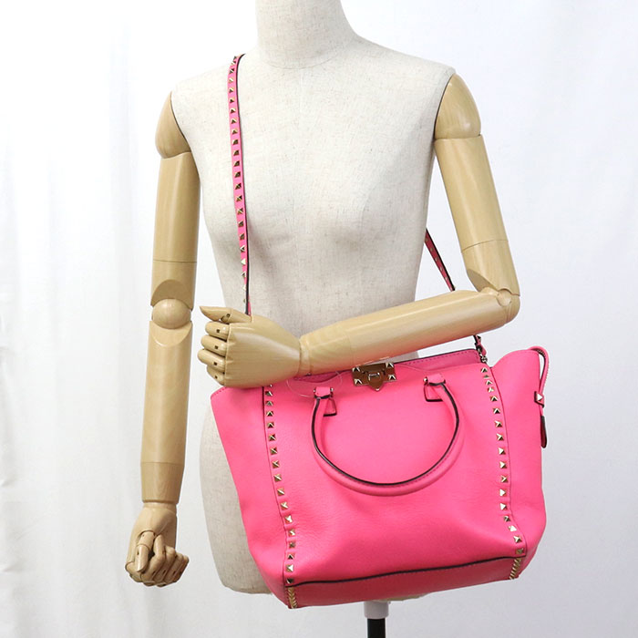 Valentino Rockstud Calfskin Tote/Shoulder Bag - Pink