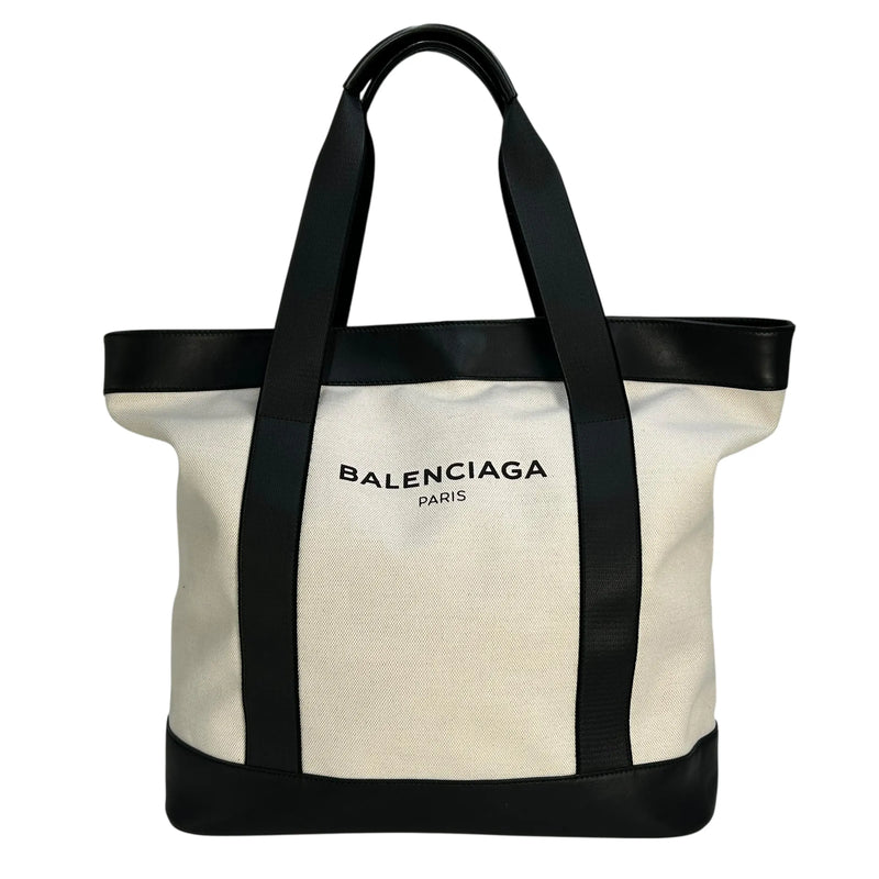 BALENCIAGA Canvas Navy Tote Bag - Cream x Black 