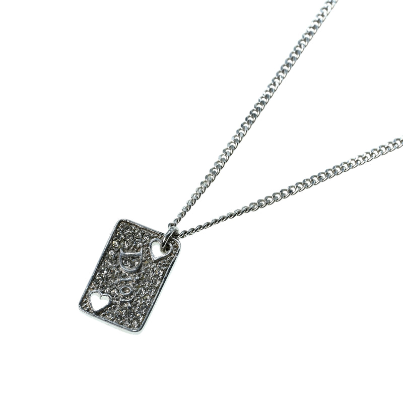Dior Rhinestone Heart Playing Card Necklace - Metal 