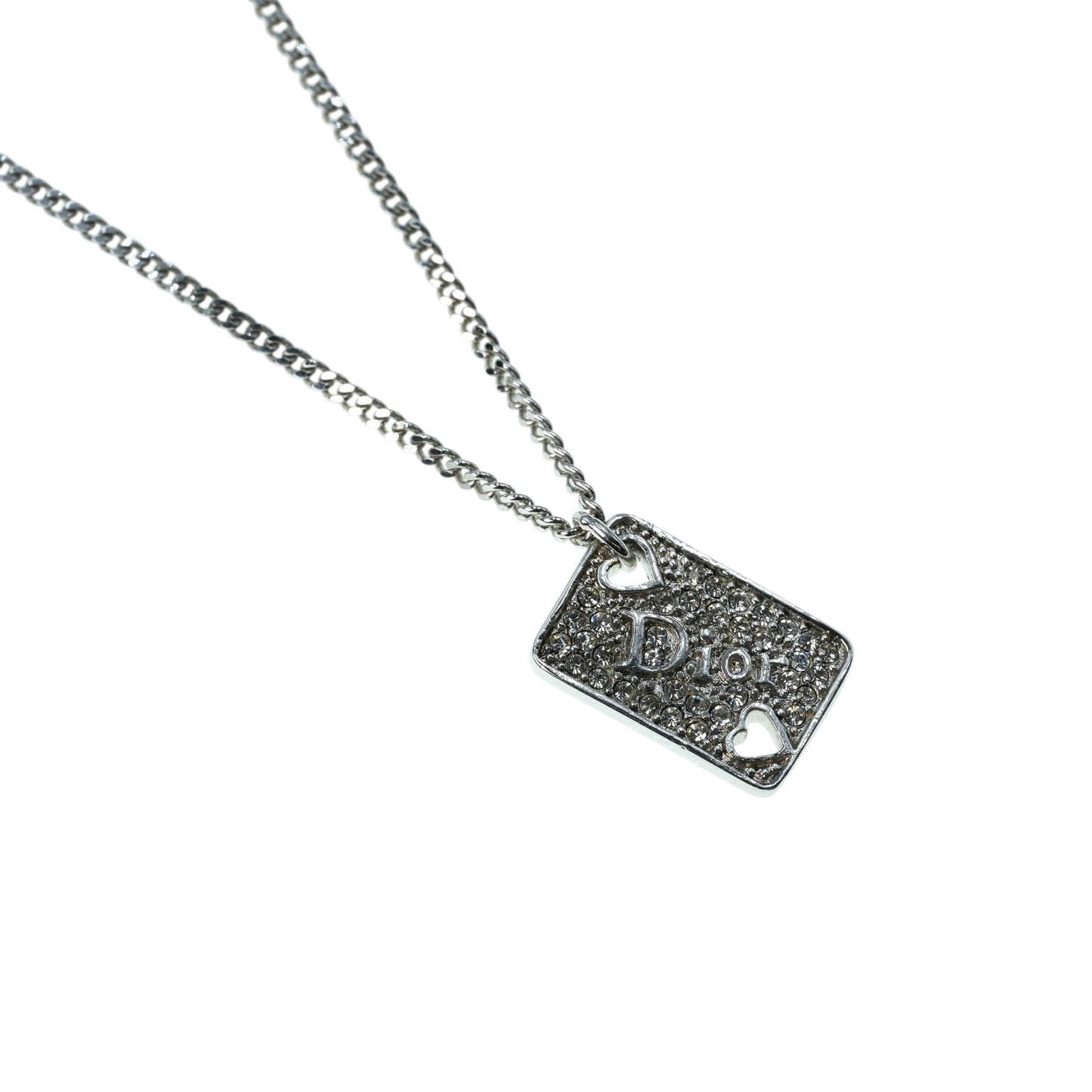 Dior Rhinestone Heart Playing Card Necklace - Metal 