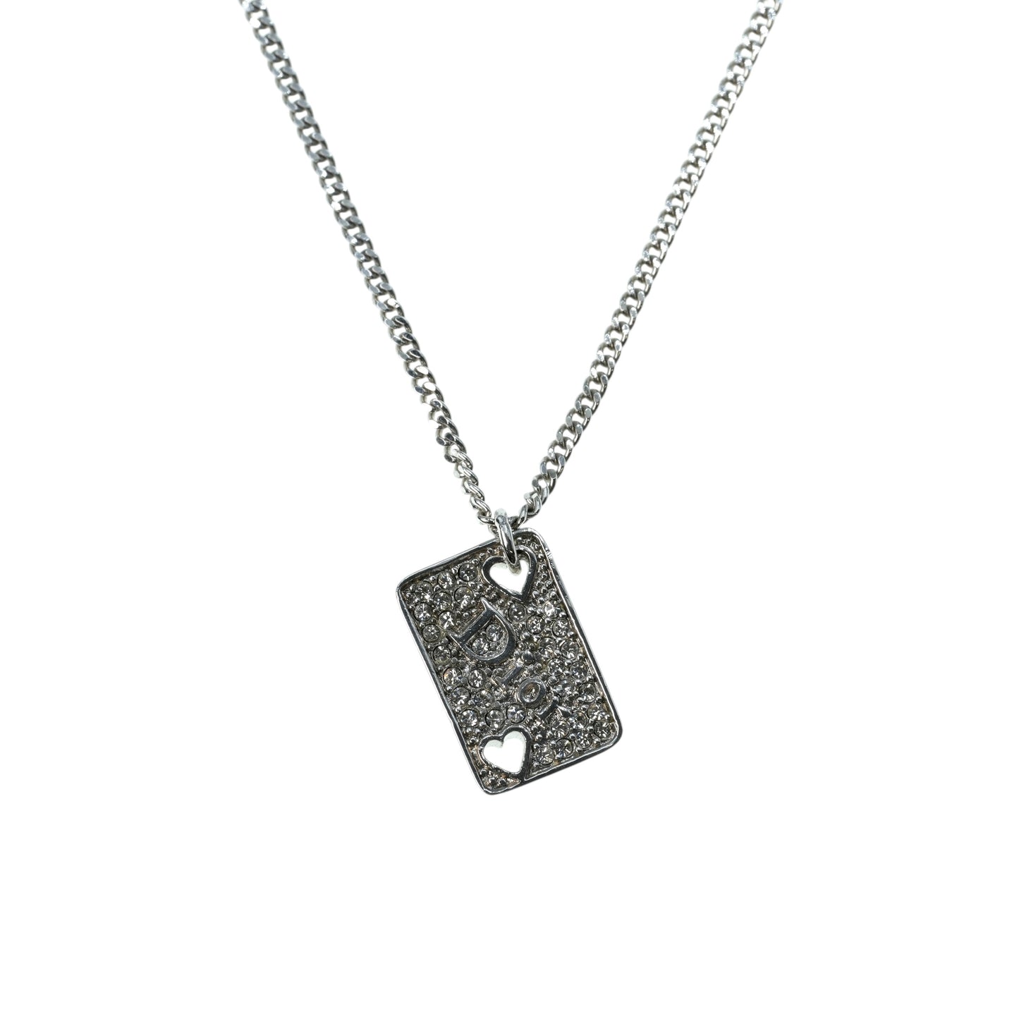 Dior Rhinestone Heart Playing Card Necklace - Metal 