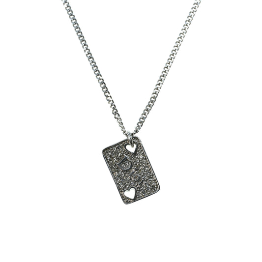 Dior Rhinestone Heart Playing Card Necklace - Metal 