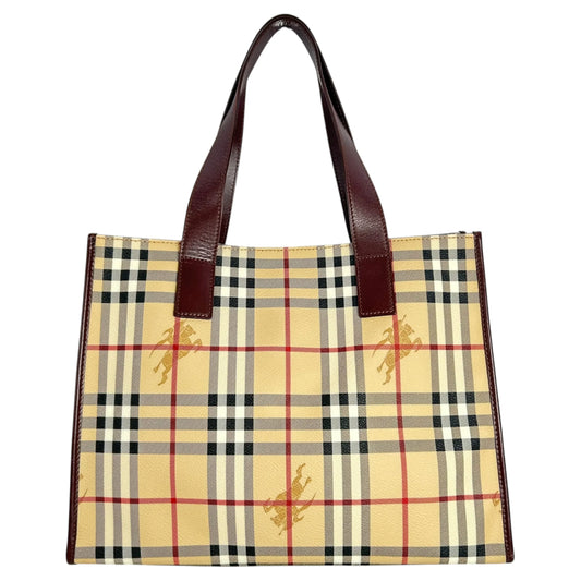 BURBERRY Nova Check Shadow Horse PVC Tote Bag - Beige x Brown 