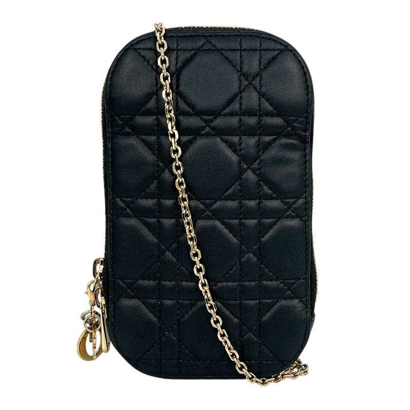 Dior Lady Dior Call In Dior Phone Case Chain Wallet Shoulder Bag - Black 