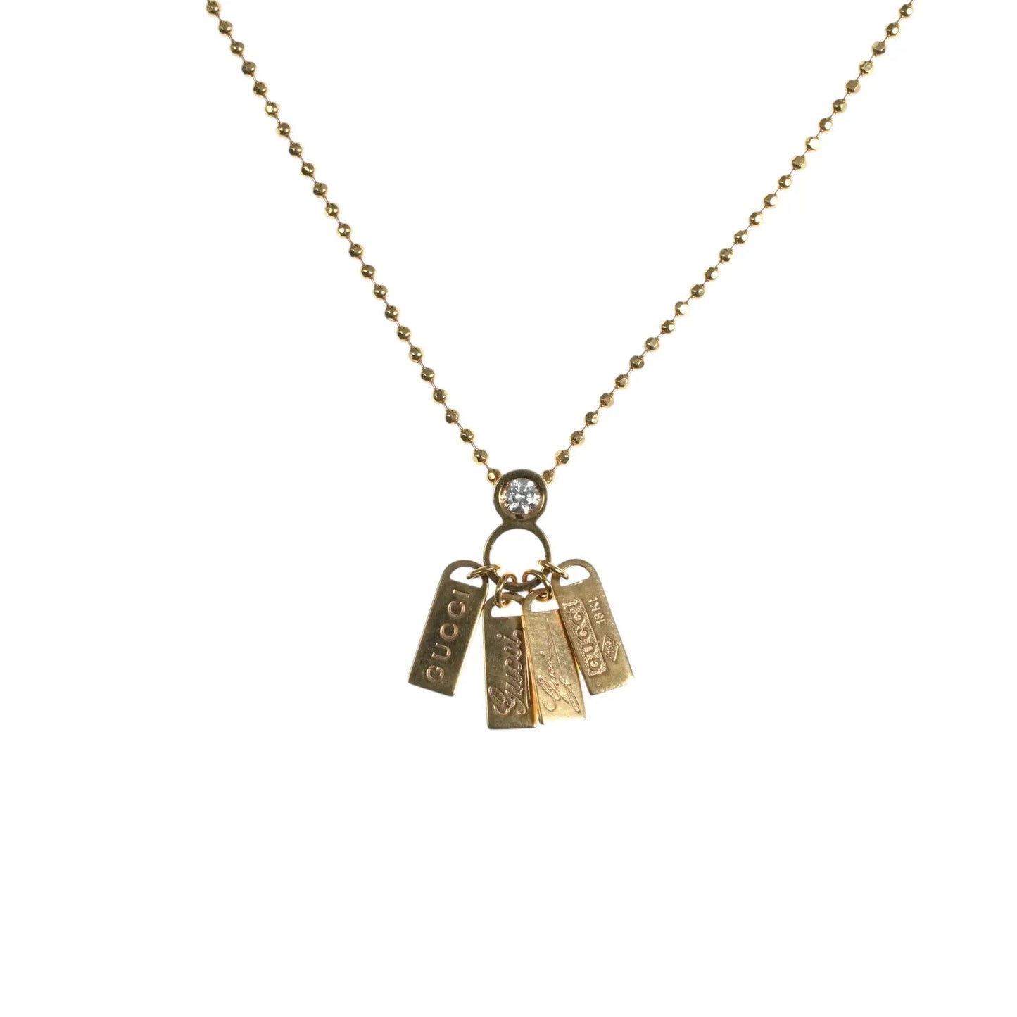 GUCCI ロゴ プレート 1ポイント ダイヤモンド ネックレス - 18KPG