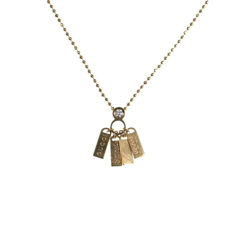 GUCCI ロゴ プレート 1ポイント ダイヤモンド ネックレス - 18KPG