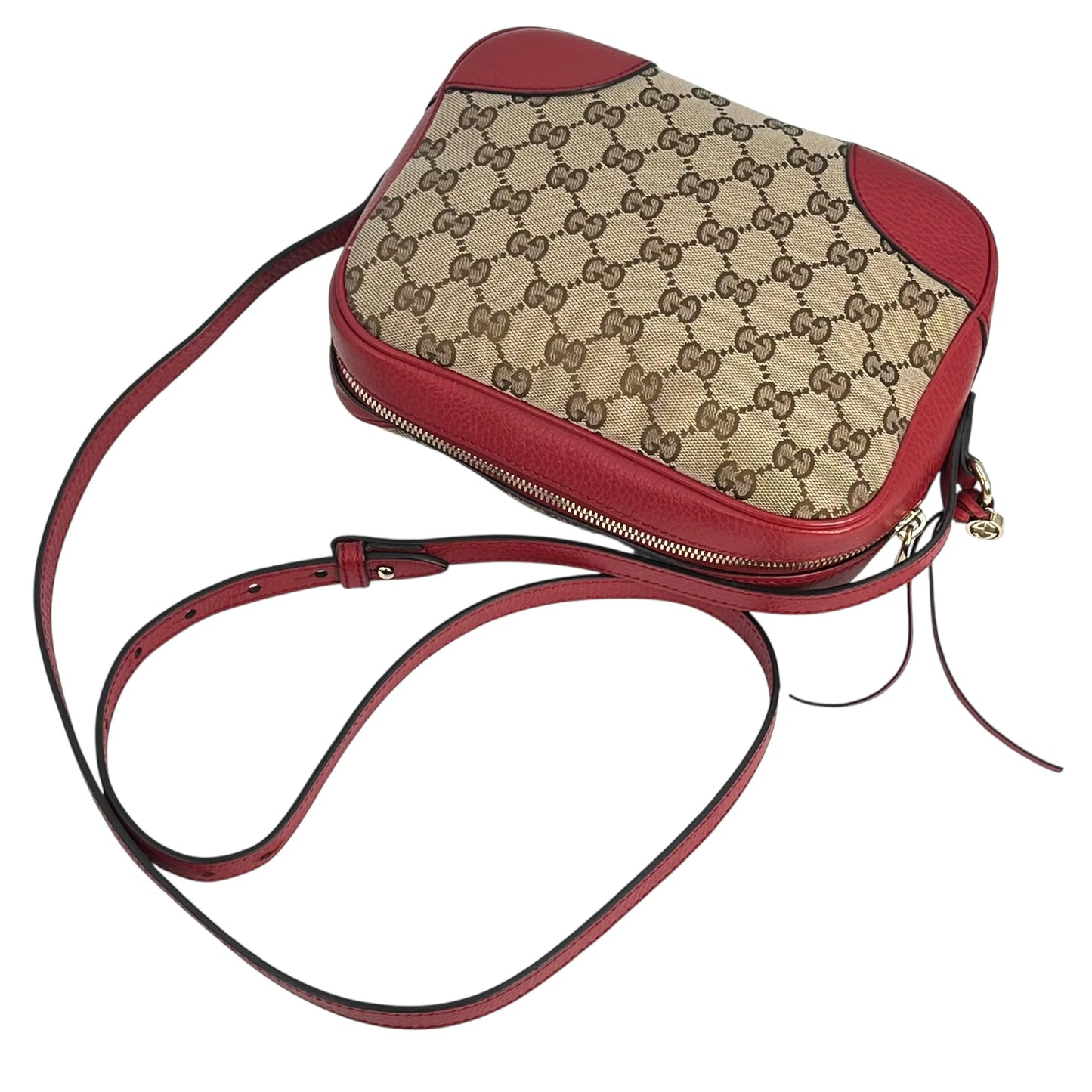 GUCCI GG Canvas and Leather Shoulder Bag - Red