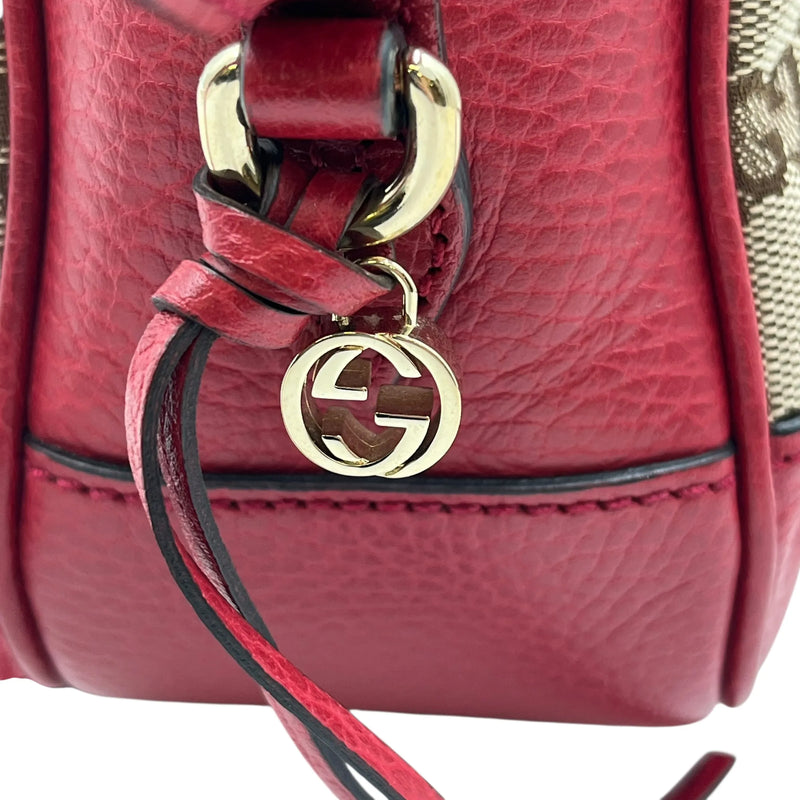 GUCCI GG Canvas and Leather Shoulder Bag - Red