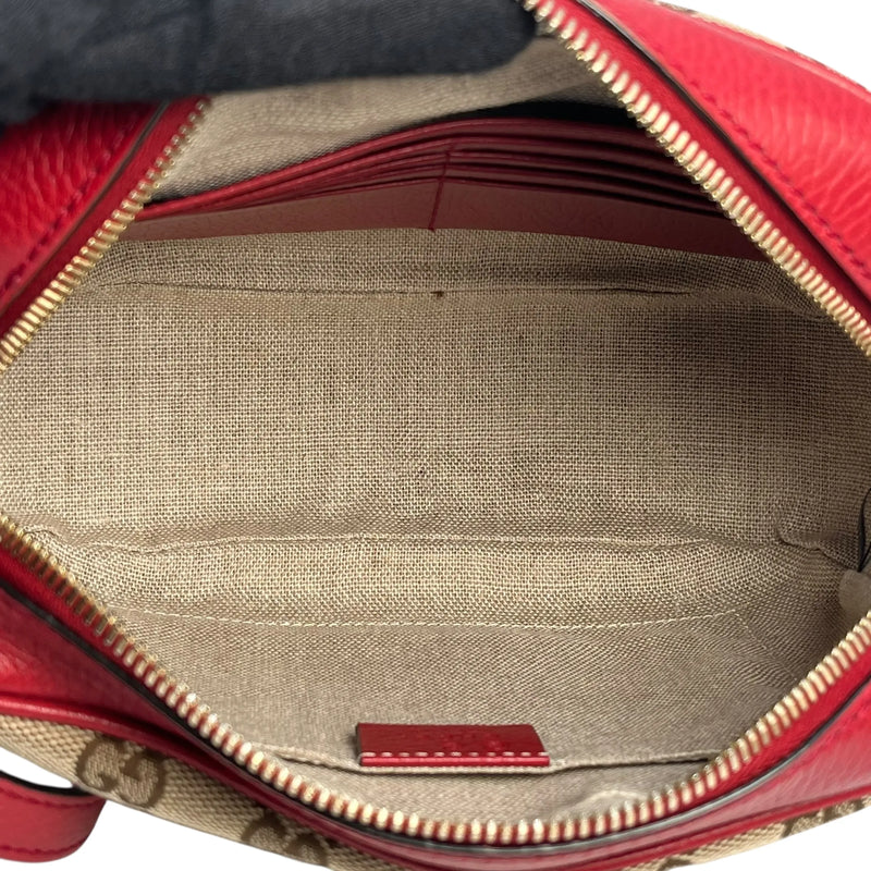 GUCCI GG Canvas and Leather Shoulder Bag - Red