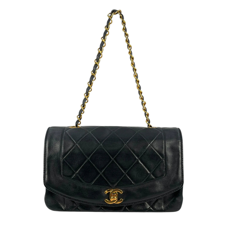 CHANEL Lambskin Matelassé Diana Flap 22 Chain Shoulder Bag - Black 